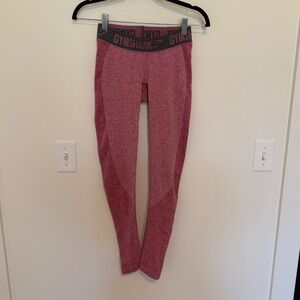 Gymshark Flex Seamless Leggings Pink Marl Grey Logo Waistband Womens Small